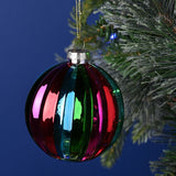 Rainbow Colours Ribbed Glass Bauble Christmas Tree Decoration 8cm