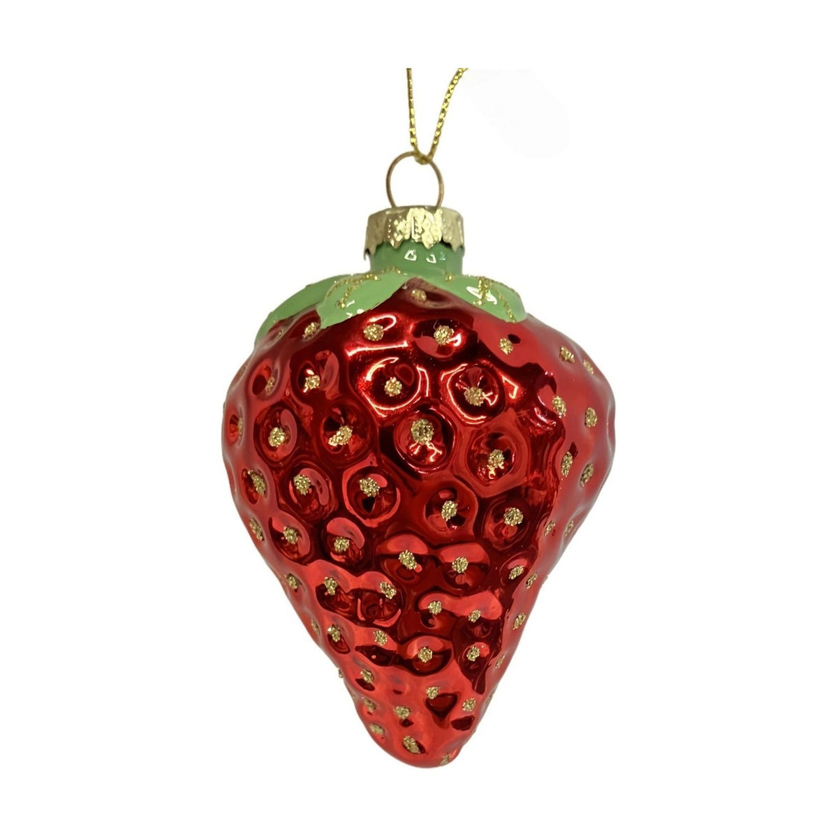 Glass Strawberry Bauble Christmas Tree Decoration - Red