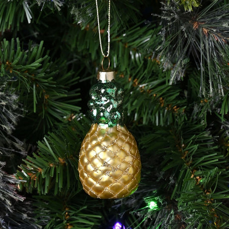 Pineapple Glass Bauble Christmas Tree Decoration - Yellow & Green
