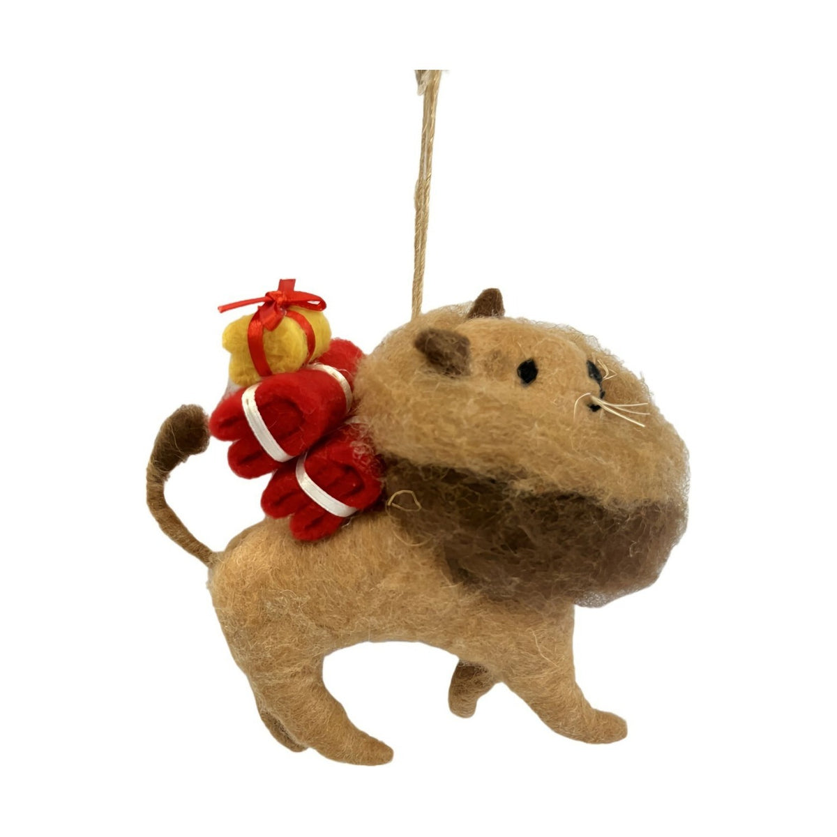Lion with Gifts Felt Hanging Christmas Tree Decoration - Brown