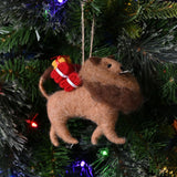 Lion with Gifts Felt Hanging Christmas Tree Decoration - Brown