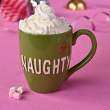 Naughty Raised Lettering Holly Berry Ceramic Mug - Green