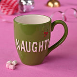 Naughty Raised Lettering Holly Berry Ceramic Mug - Green