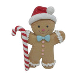 Gingerbread Man Resin Figurine with Santa Hat 15.8cm - Brown