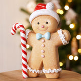 Gingerbread Man Resin Figurine with Santa Hat 15.8cm - Brown