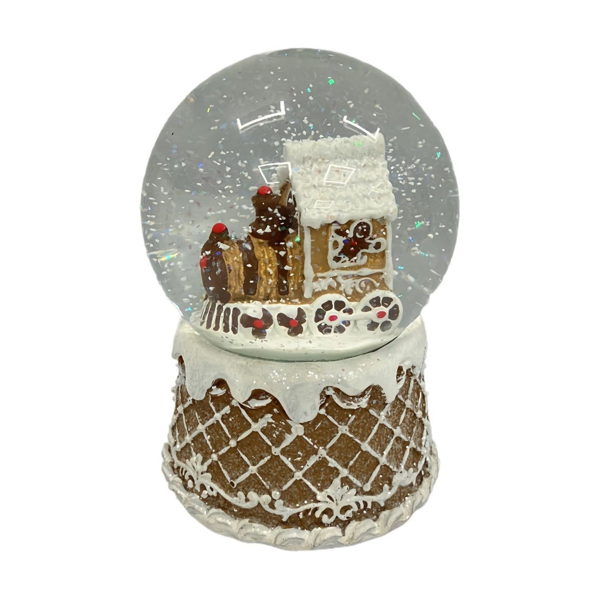 Gingerbread Train Resin Snow Globe 10cm - Brown & White