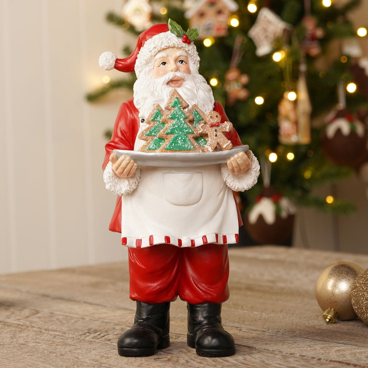 Resin Santa Claus Chef Cookie Decoration 27.5cm - Red & White