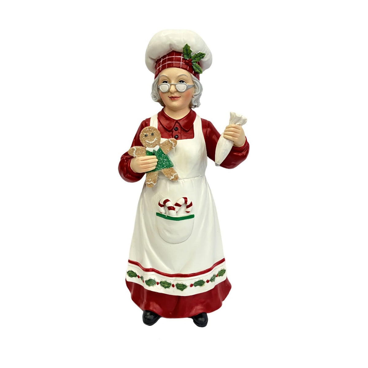Mrs Claus Chef Resin Christmas Decoration 28cm - Red & White