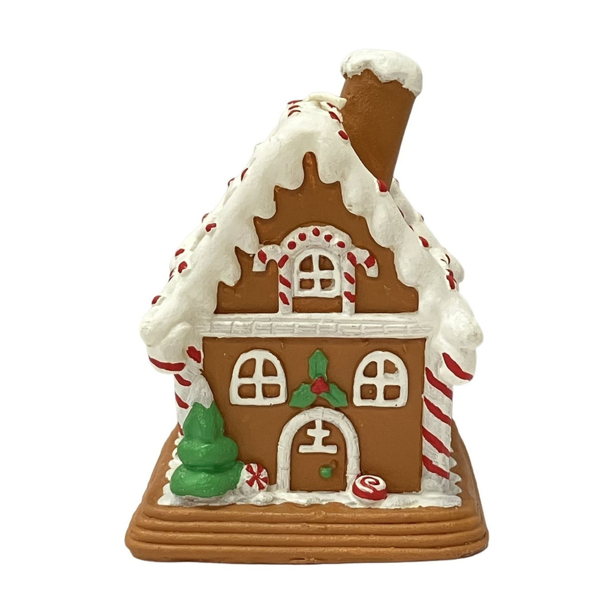 Gingerbread House Candle with Tree 10cm - Brown & White