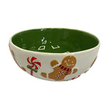 Gingerbread Man Round Ceramic Bowl 15.7cm - Green & White