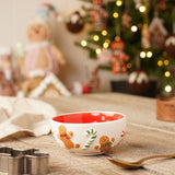 Christmas Gingerbread Man Ceramic Bowl 12cm - Red & White