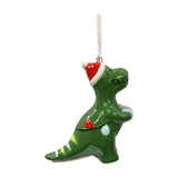 Dinosaur with Bauble Ceramic Tree Decoration 8.9cm - Green & Red