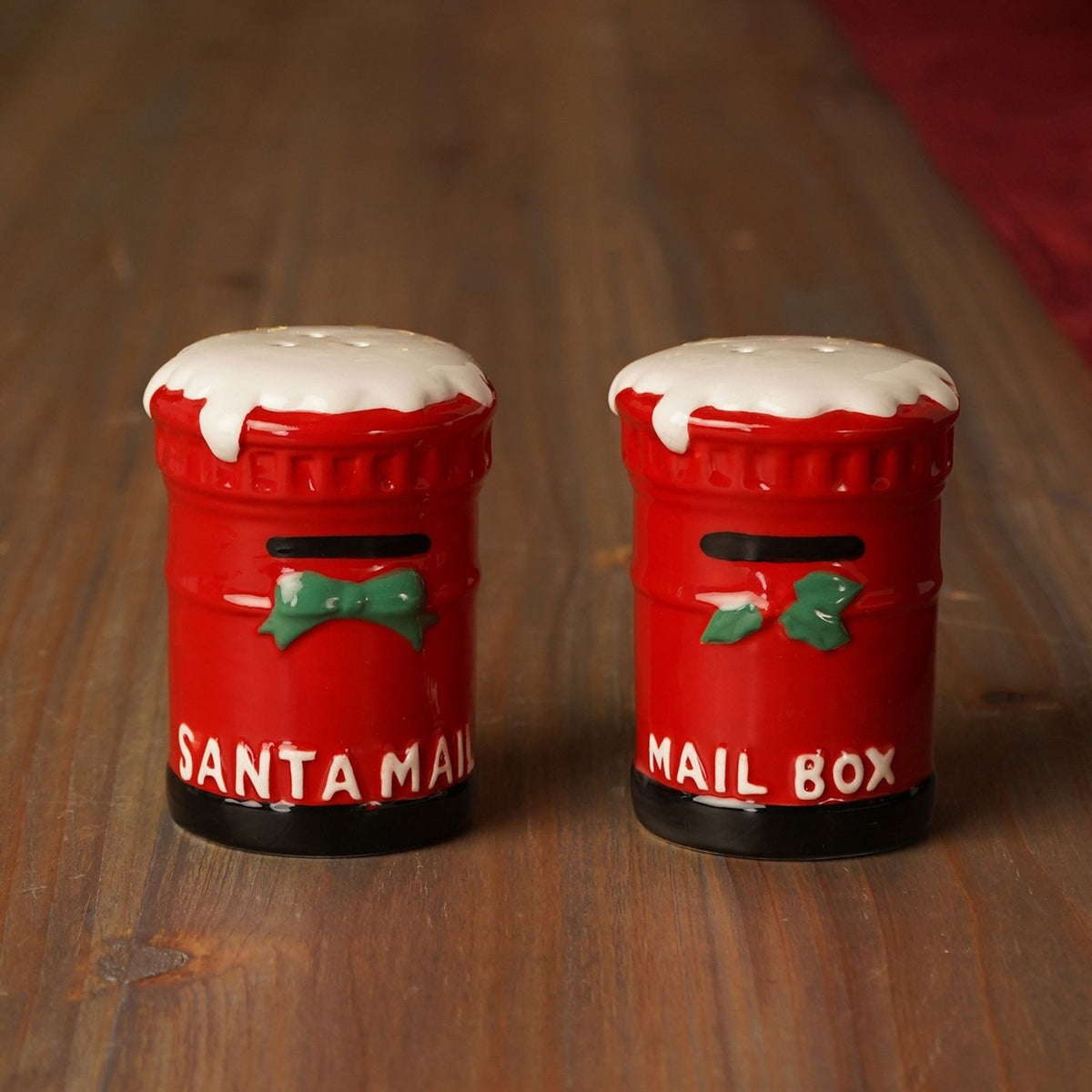 Santa's Mail Box Earthenware Salt & Pepper Pot Set - Red & White