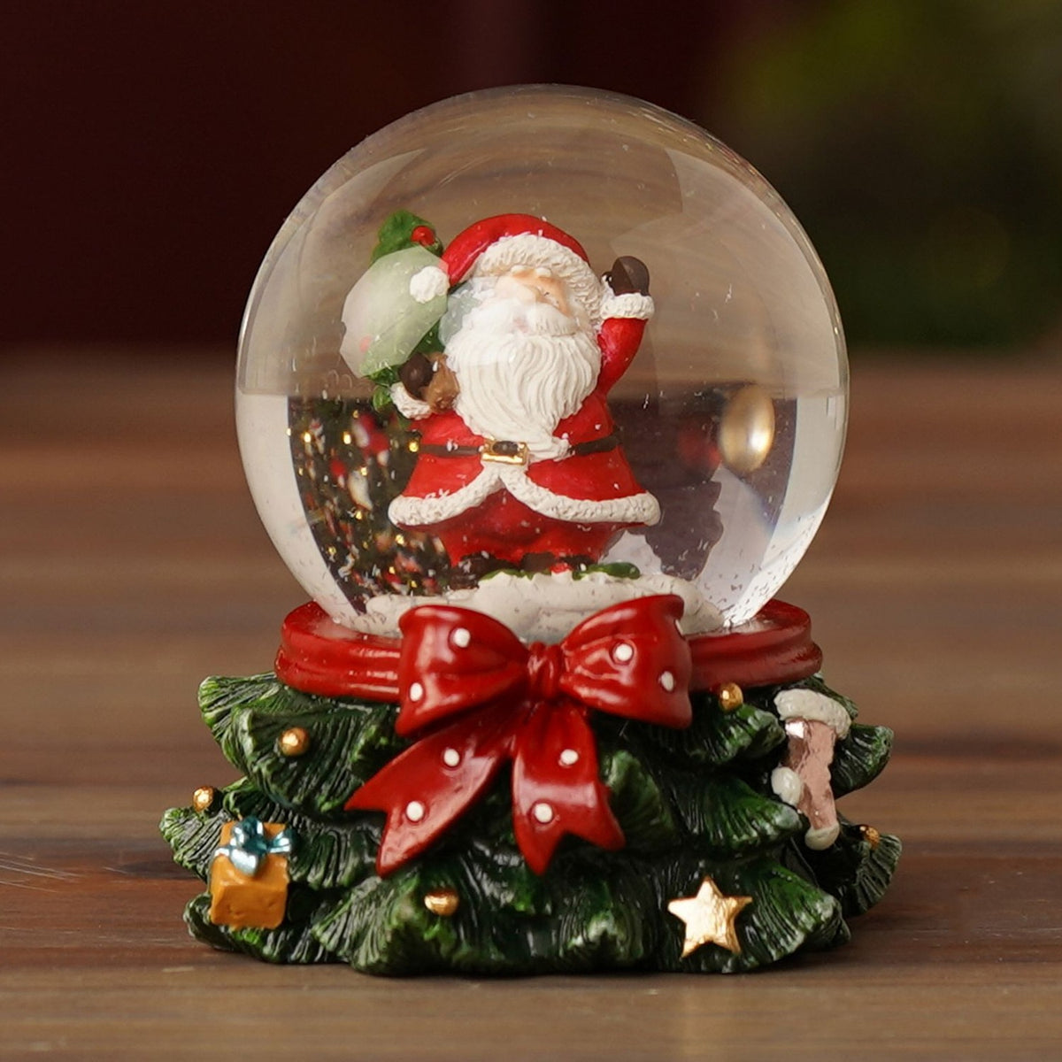 Santa Claus Christmas Tree Base Snow Globe 4cm - Red & Green