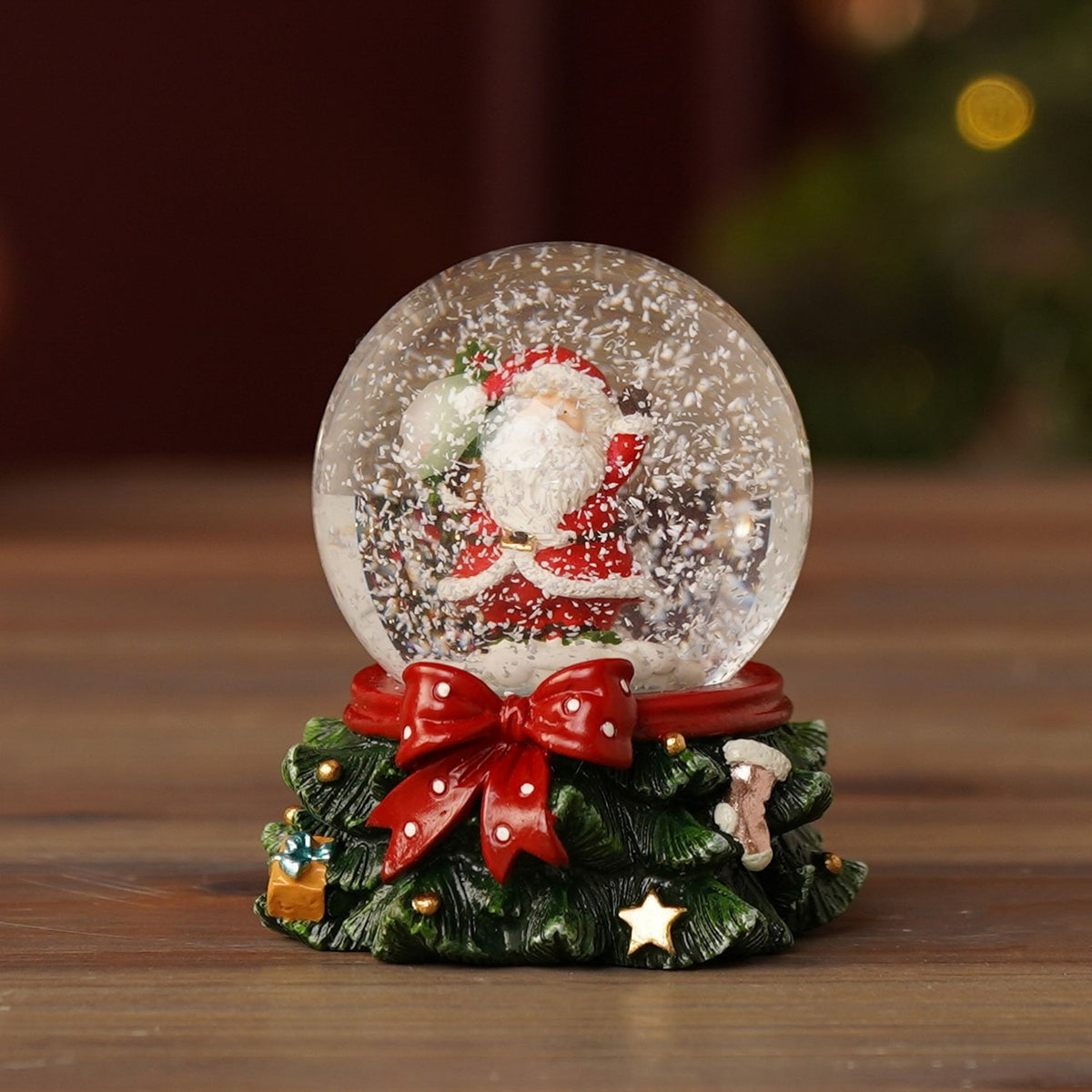 Santa Claus Christmas Tree Base Snow Globe 4cm - Red & Green