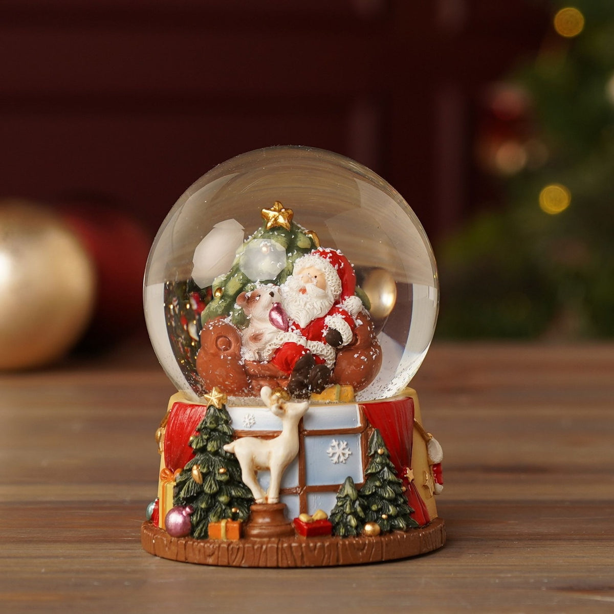 Santa and Dog with Christmas Tree Snow Globe 6.7cm - Red