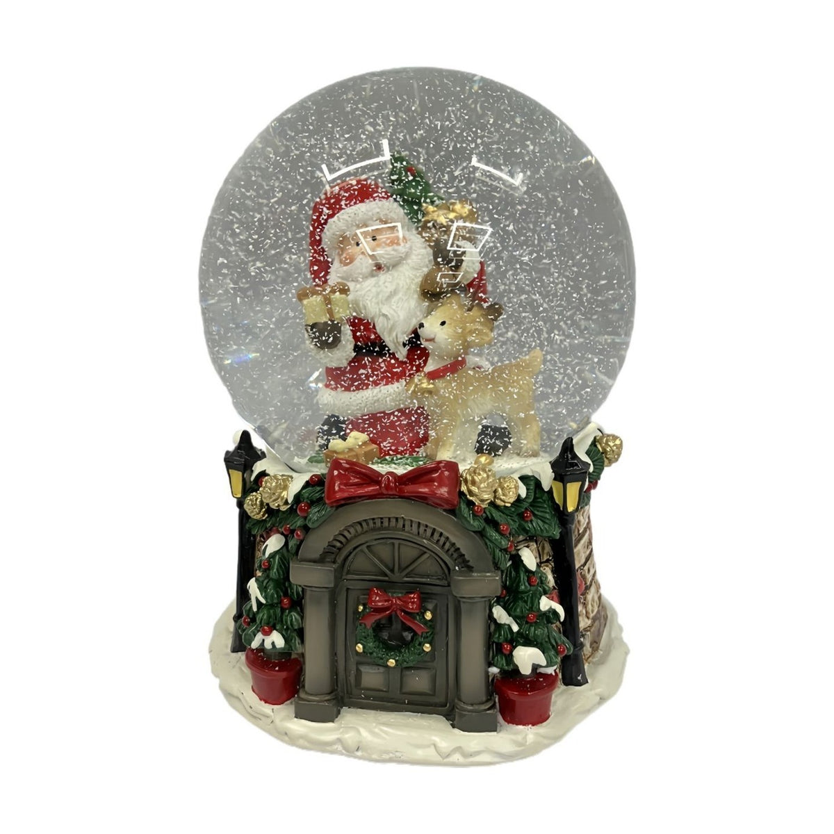 Musical Santa & Reindeer Scene Snow Globe 10.5cm - Red & White
