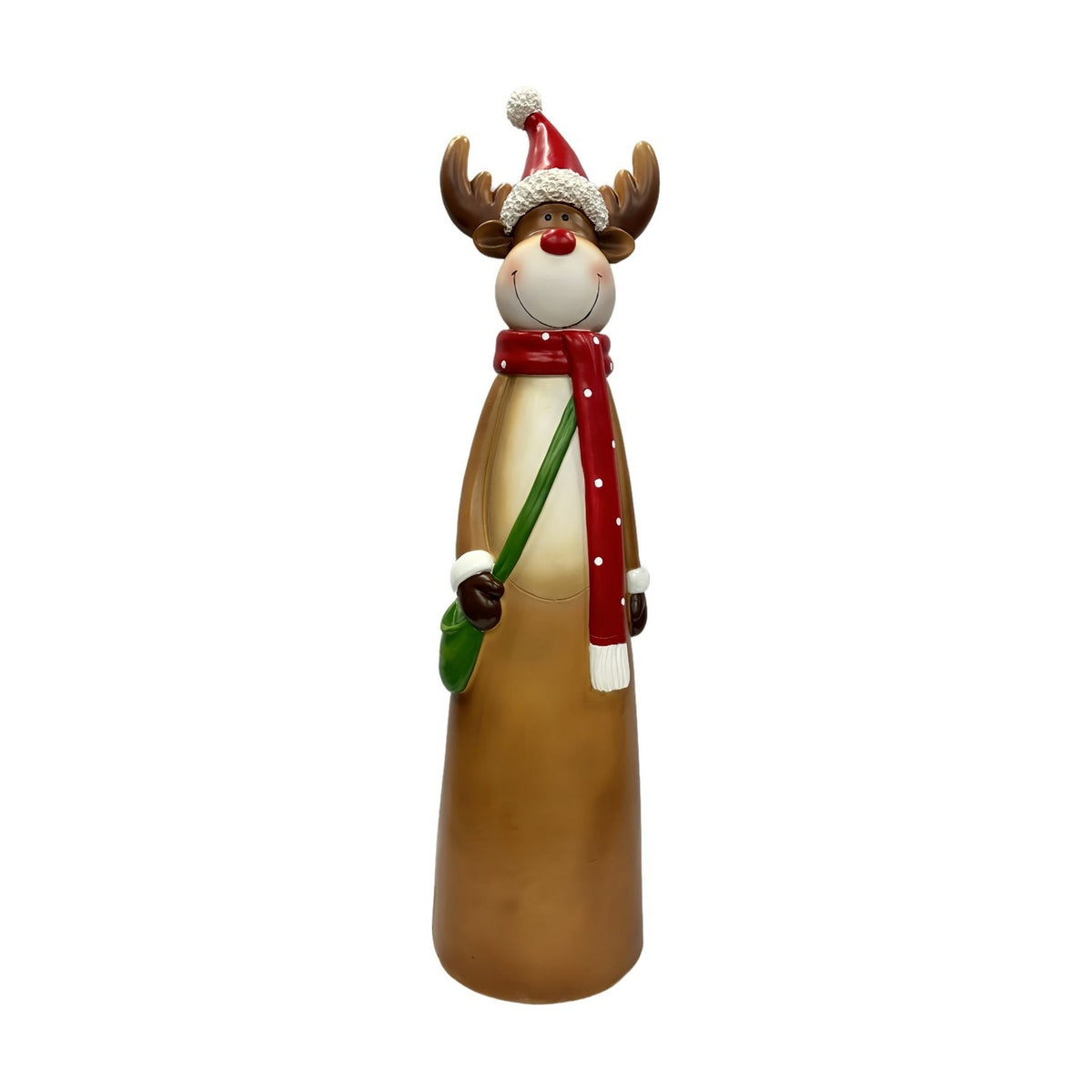 Tall Smiling Reindeer Outdoor Resin Ornament - Brown & Red
