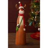 Tall Smiling Reindeer Outdoor Resin Ornament - Brown & Red