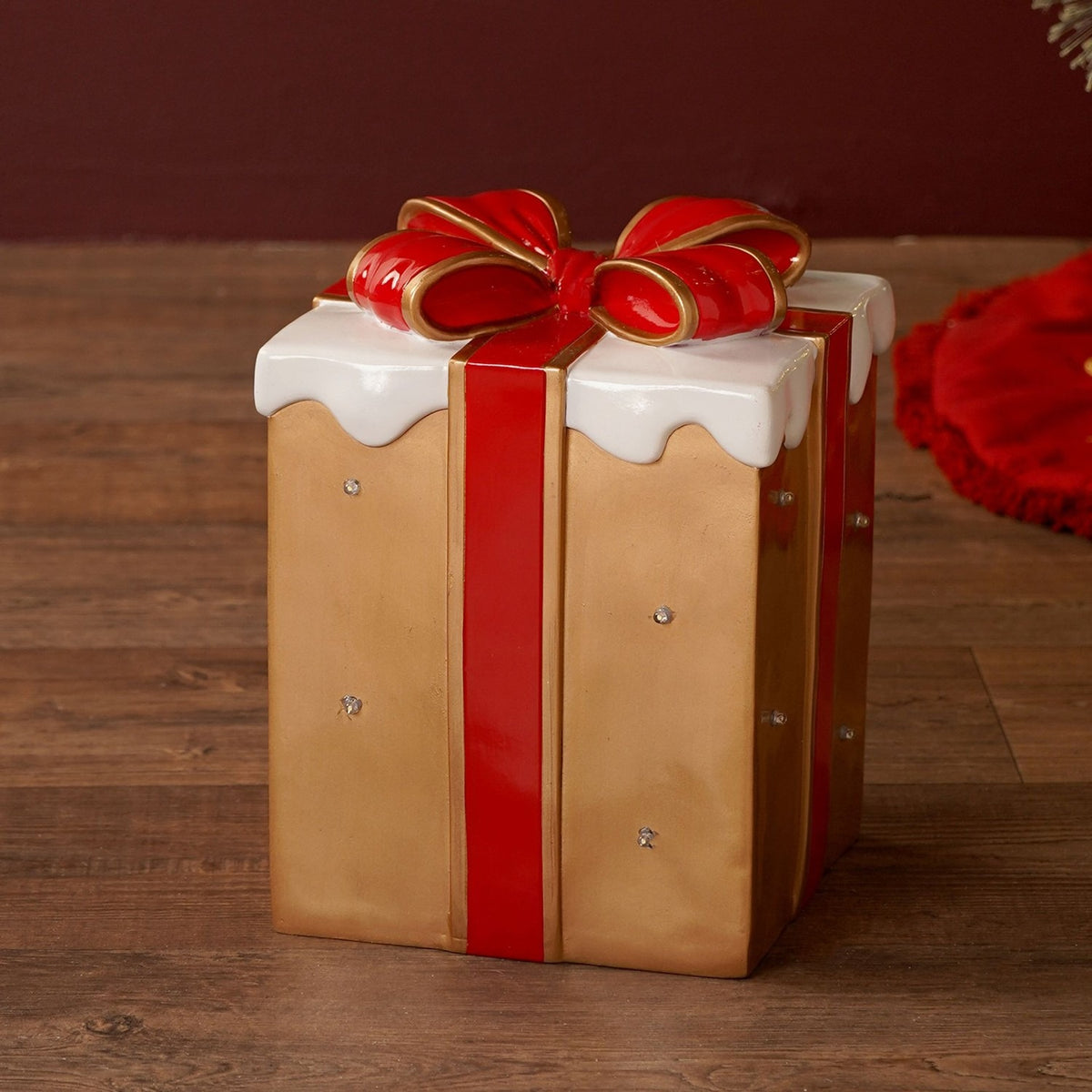 LED Gift Box Light-Up Decoration with Try Me Button - Red & White