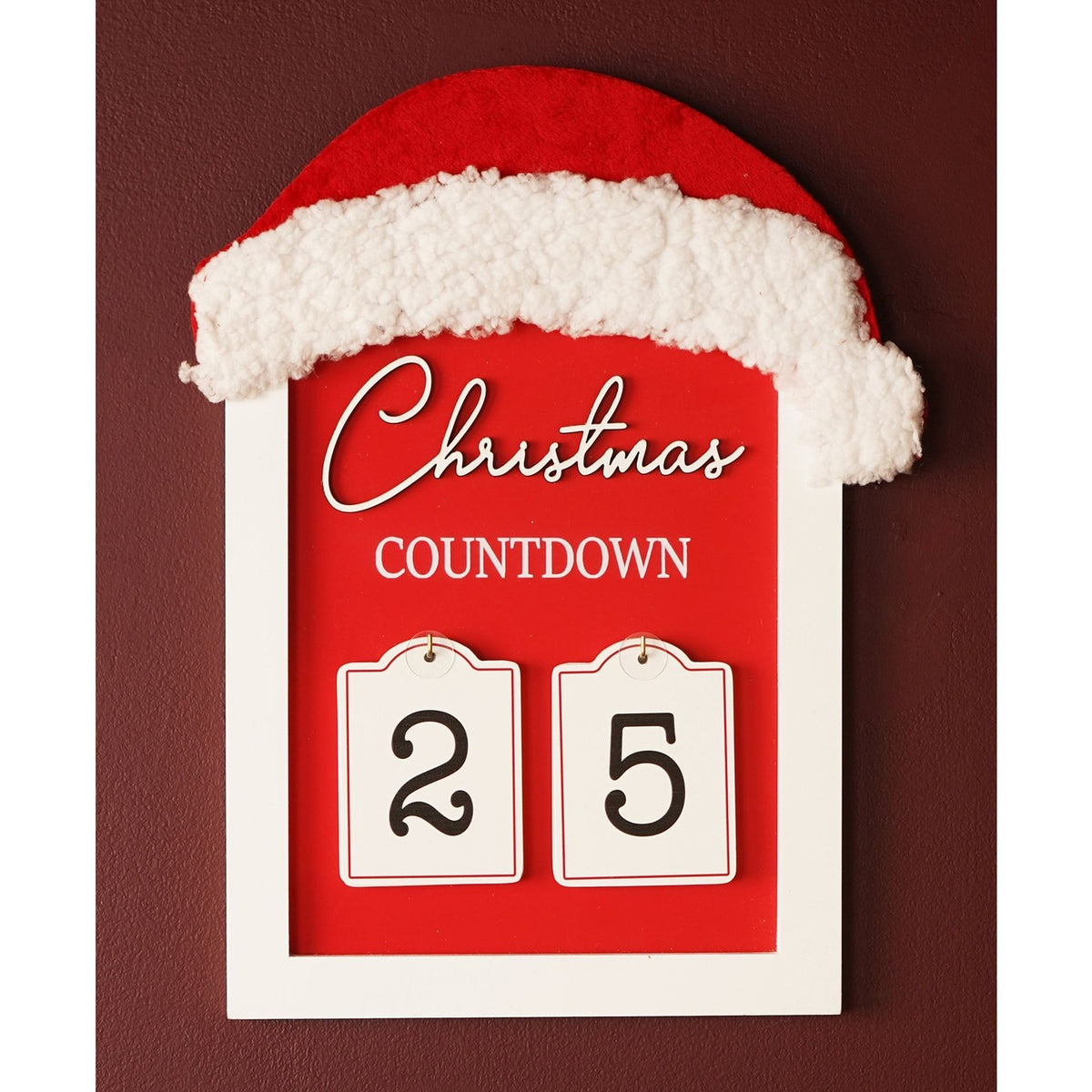 Christmas Countdown Wall Decoration with Santa Hat - White & Red