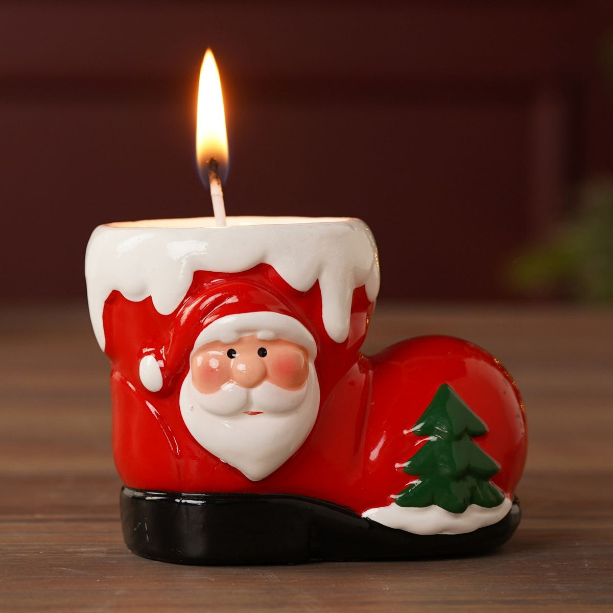 Christmas Santa's Boot Ceramic Scented Candle - Red & White