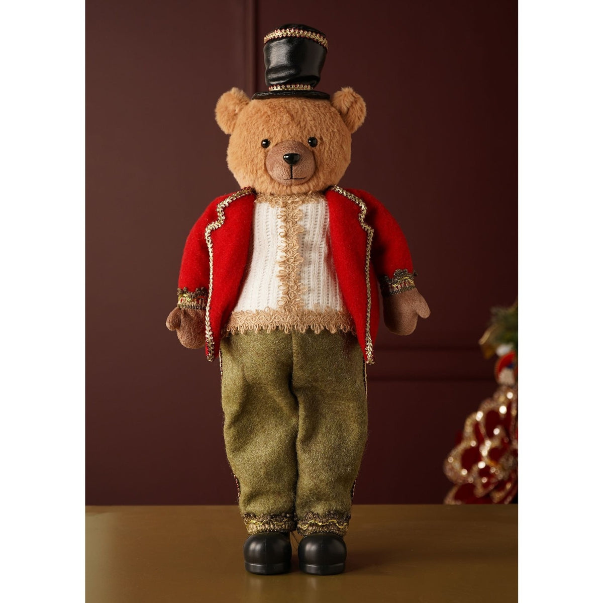 Standing Teddy Bear Christmas Decoration with Top Hat 53cm