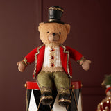 Sitting Bear Decoration with Top Hat 36cm - Red & Green
