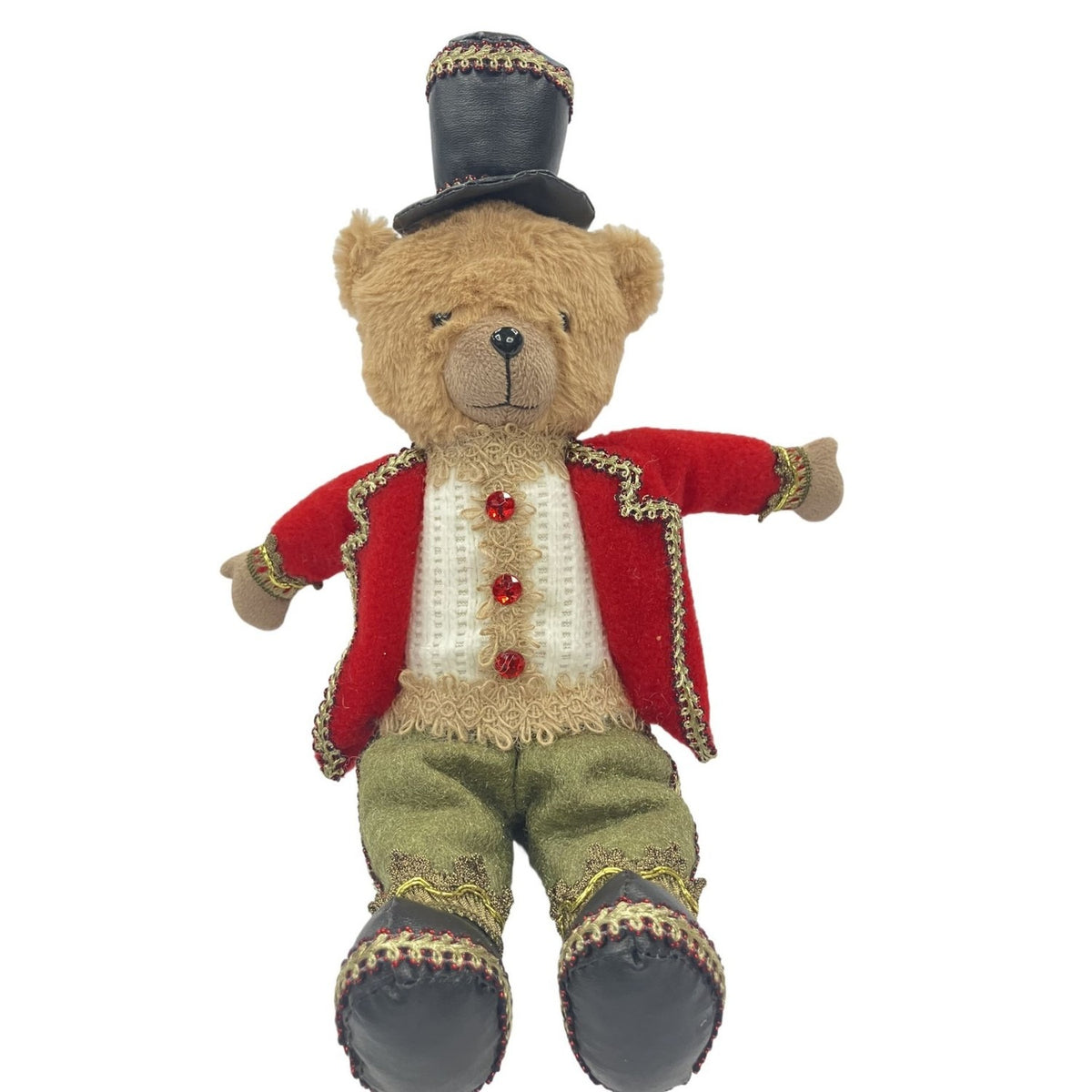 Sitting Bear Decoration with Top Hat 36cm - Red & Green