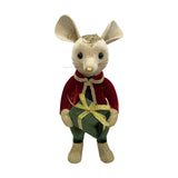 Christmas Mouse with Present Decoration 28cm - Cream & Red