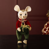 Christmas Mouse with Present Decoration 28cm - Cream & Red