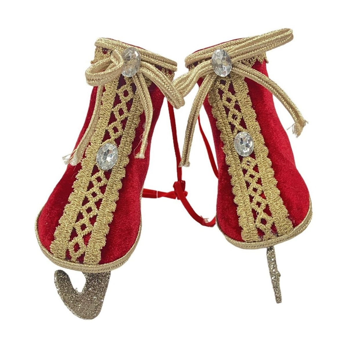Skating Boots Hanging Christmas Tree Decoration - Red & Gold