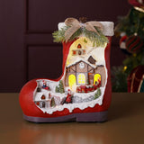 Musical Resin Christmas Boot Light-Up Decoration - Red & White