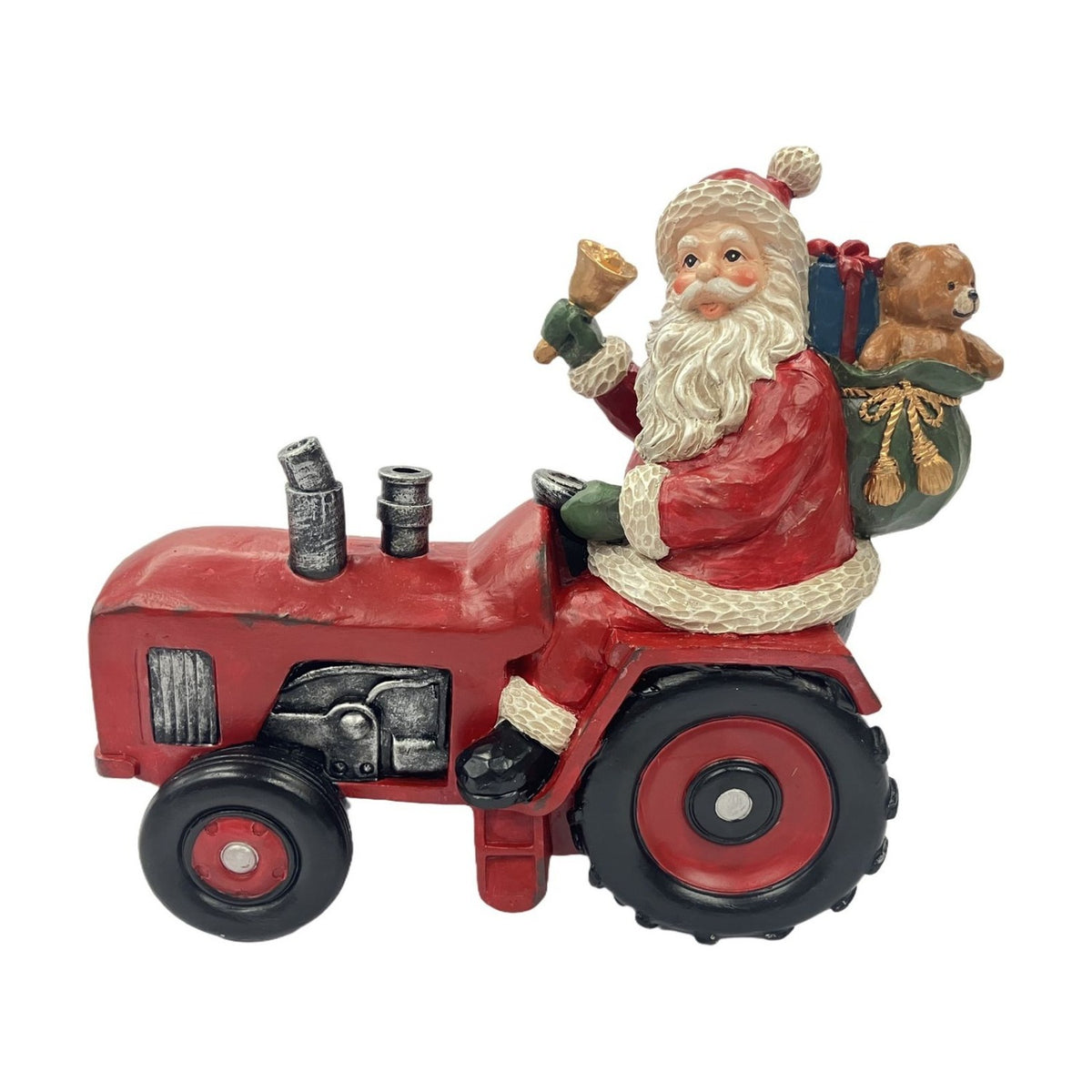 Christmas Santa Claus Driving Tractor Resin Figurine - Red
