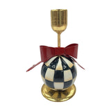 Black & White Chequered Metal Candle Holder 18.3cm - Gold & Red