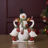 Christmas Snowman & Two Geese Resin Figurine - White & Red
