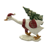 Santa Hat Duck Resin Figurine with Christmas Tree - White & Red