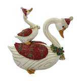 Christmas Swans Resin Figurine with Santa Hats - White & Red