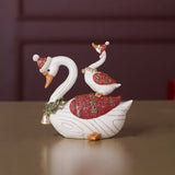 Christmas Swans Resin Figurine with Santa Hats - White & Red