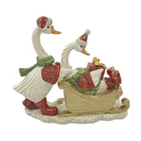Christmas Geese on Gold Sleigh Resin Figurine - White & Red