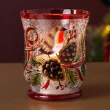 Robin Crackle Glass Votive Candle Holder 11cm - Red & Brown