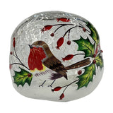 Robin Crackle Glass LED Light-Up Decoration 13cm - White & Green