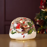 Robin Crackle Glass LED Light-Up Decoration 13cm - White & Green