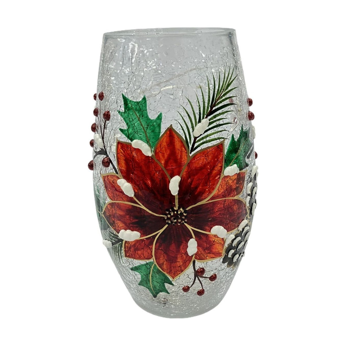 LED Poinsettia Crackle Light-Up Decoration 18cm - Red & Green