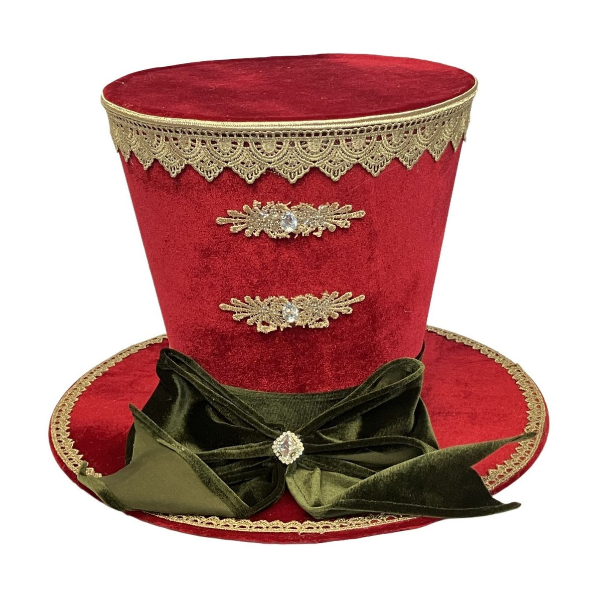 Velvet Top Hat Christmas Decoration 24.5cm - Red & Green