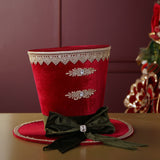 Velvet Top Hat Christmas Decoration 24.5cm - Red & Green