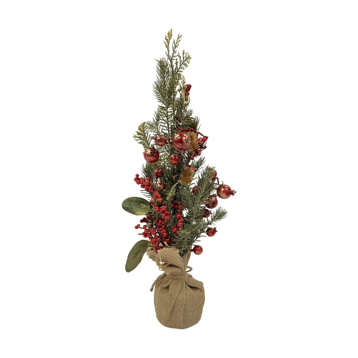Golden Sparkle Miniature Tree Plastic Faux Plant - Green & Red