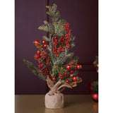 Golden Sparkle Miniature Tree Plastic Faux Plant - Green & Red
