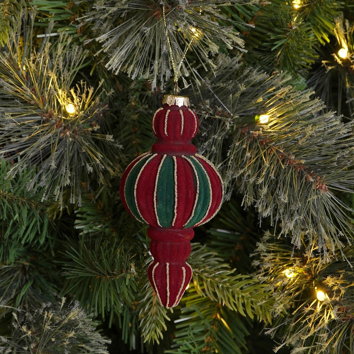 Finial Hanging Glass Christmas Tree Decoration - Red & Green