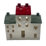 Ceramic Houses Light-Up Decoration with Red & Green Roofs - White
